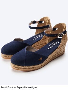 Viscata Barcelona Handmade Pubol Espadrille Wedge Sandals Ankle Strap Navy size8